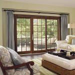 Sliding Wood Frame French Patio Doors with Curtain